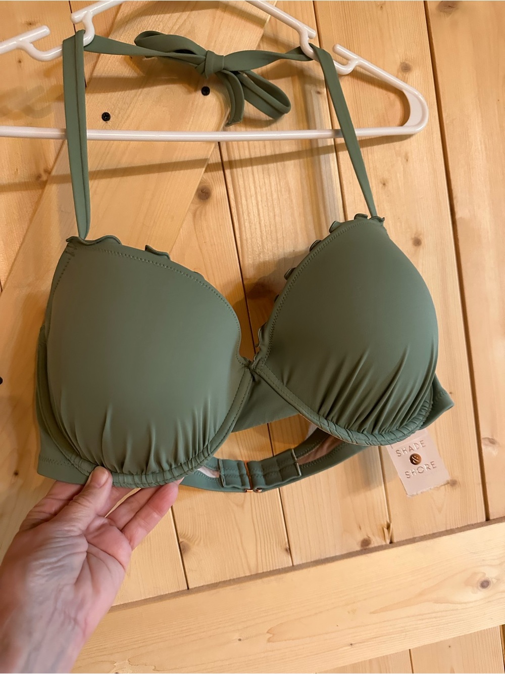 Shade & Shore Olive Green Padded Underwire Bikini Top with Halter Tie - Picture 4 of 7